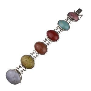 WK Whitney Kelly Sterling Silver Bracelet 7-3/4" Chunky Assorted Gemstones